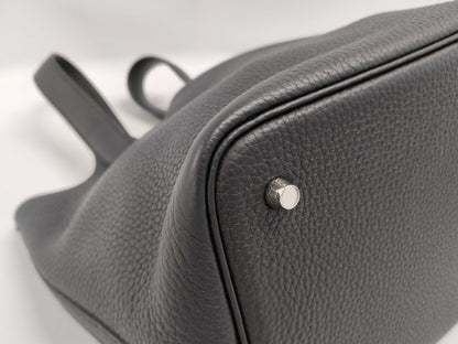 HERMES Picotin Lock MM Handbag in Taurillon with Sterling Silver Hardware, Black, B Stamp