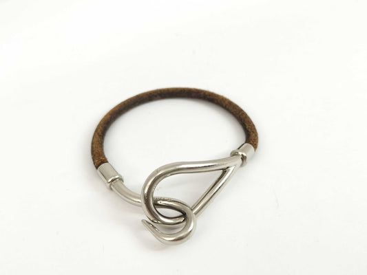 HERMES Jumbo Bracelet with Leather and Silver Hardware