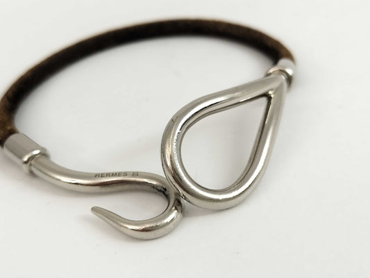 HERMES Jumbo Bracelet with Leather and Silver Hardware