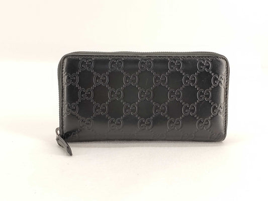 GUCCI Guccissima Gucci GUCCI 307987 Guccissima Black PVC and Leather Round Zip Long Wallet Wallet