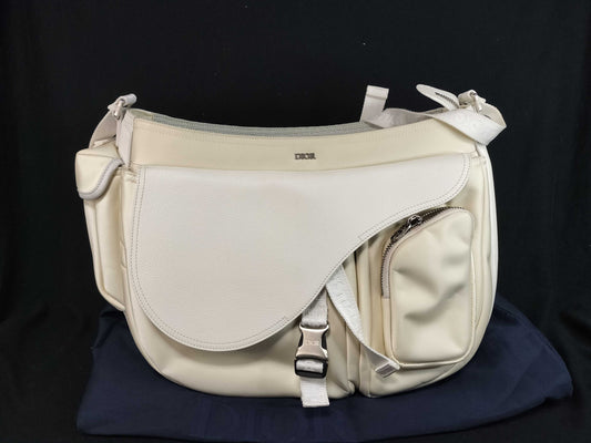 Christian Dior x sacai Saddle Soft Leather and Nylon White Shoulder Bag