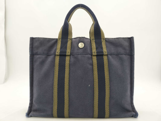 HERMES Foul Tote PM Navy Canvas Tote Handbag