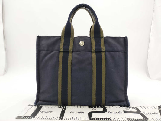 HERMES Foul Tote PM Navy Canvas Tote Handbag