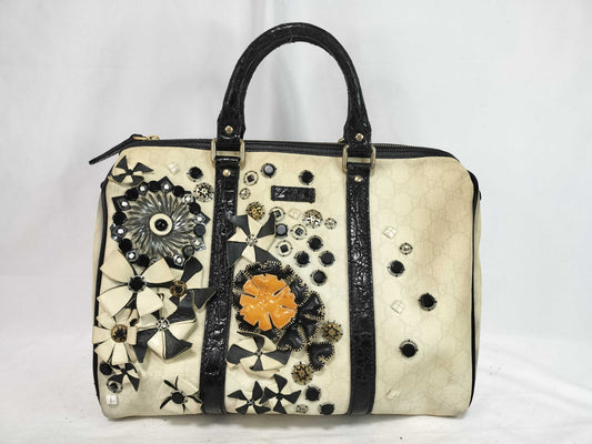 GUCCI GG Supreme Floral PVC and Leather Mini Boston Handbag 