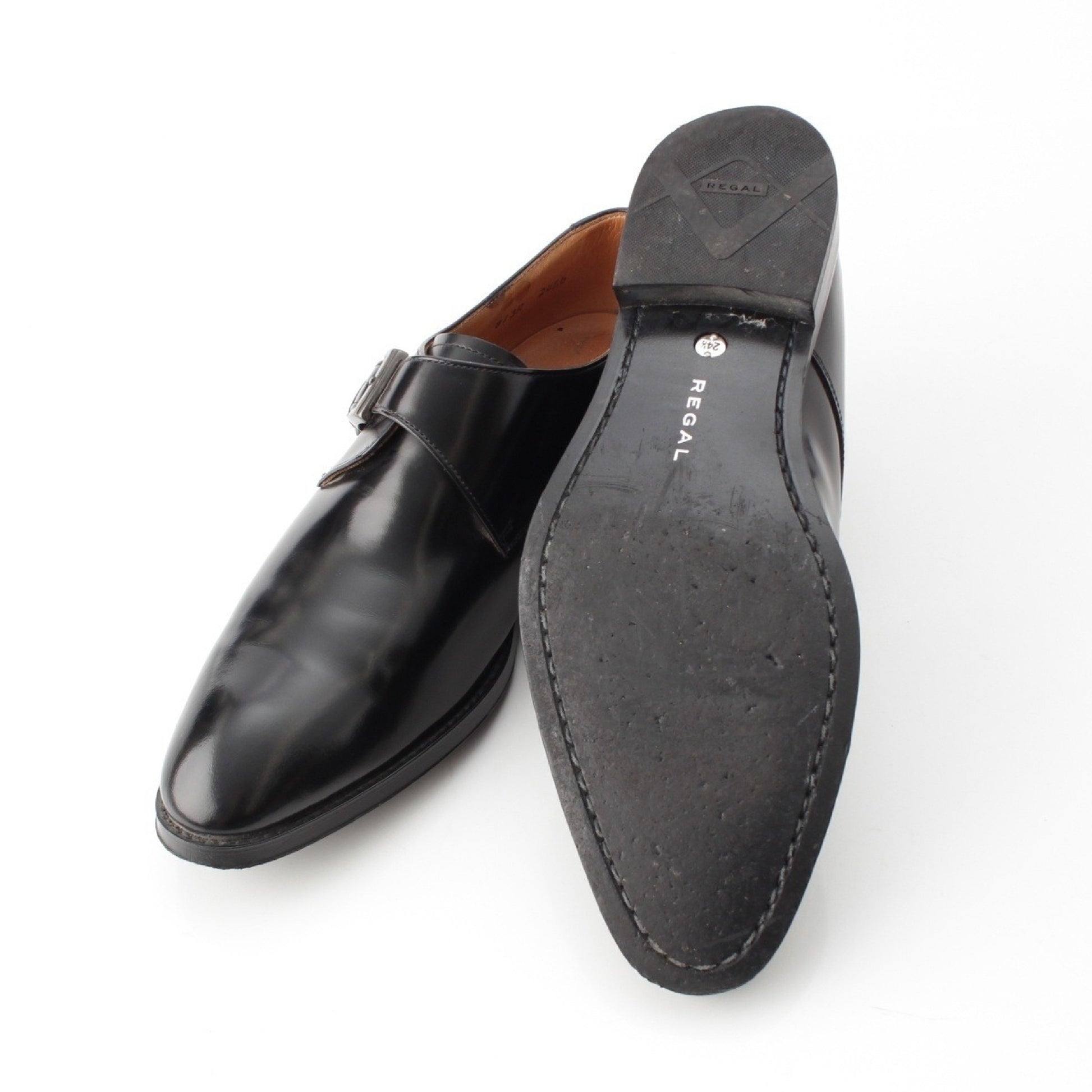 REGAL 813R Leather Single Monk Strap Dress Shoes, Black, with Shoe Tree, Size 24 1/2, Business Shoes