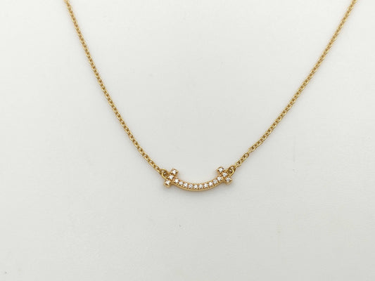 Tiffany & Co. T Smile Mini Diamond Necklace in Yellow Gold and Au750, 2.3g 