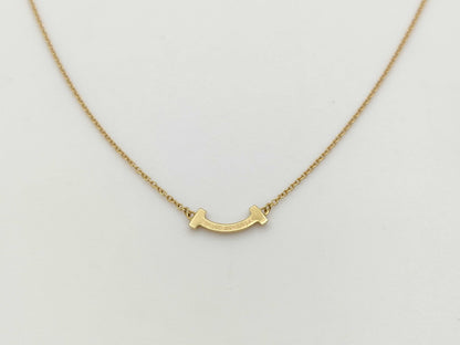 Tiffany & Co. T Smile Mini Diamond Necklace in Yellow Gold and Au750, 2.3g 