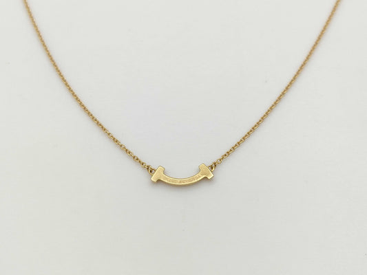 Tiffany & Co. T Smile Mini Diamond Necklace in Yellow Gold and Au750, 2.3g 