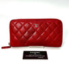 CHANEL Matelasse Caviar Leather Coco Mark Round Zip Long Wallet Red 21583910 with Guarantee Card