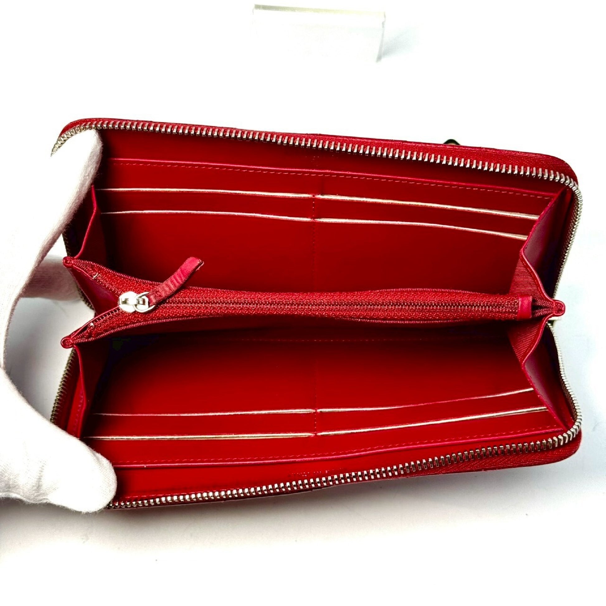 CHANEL Matelasse Caviar Leather Coco Mark Round Zip Long Wallet Red 21583910 with Guarantee Card