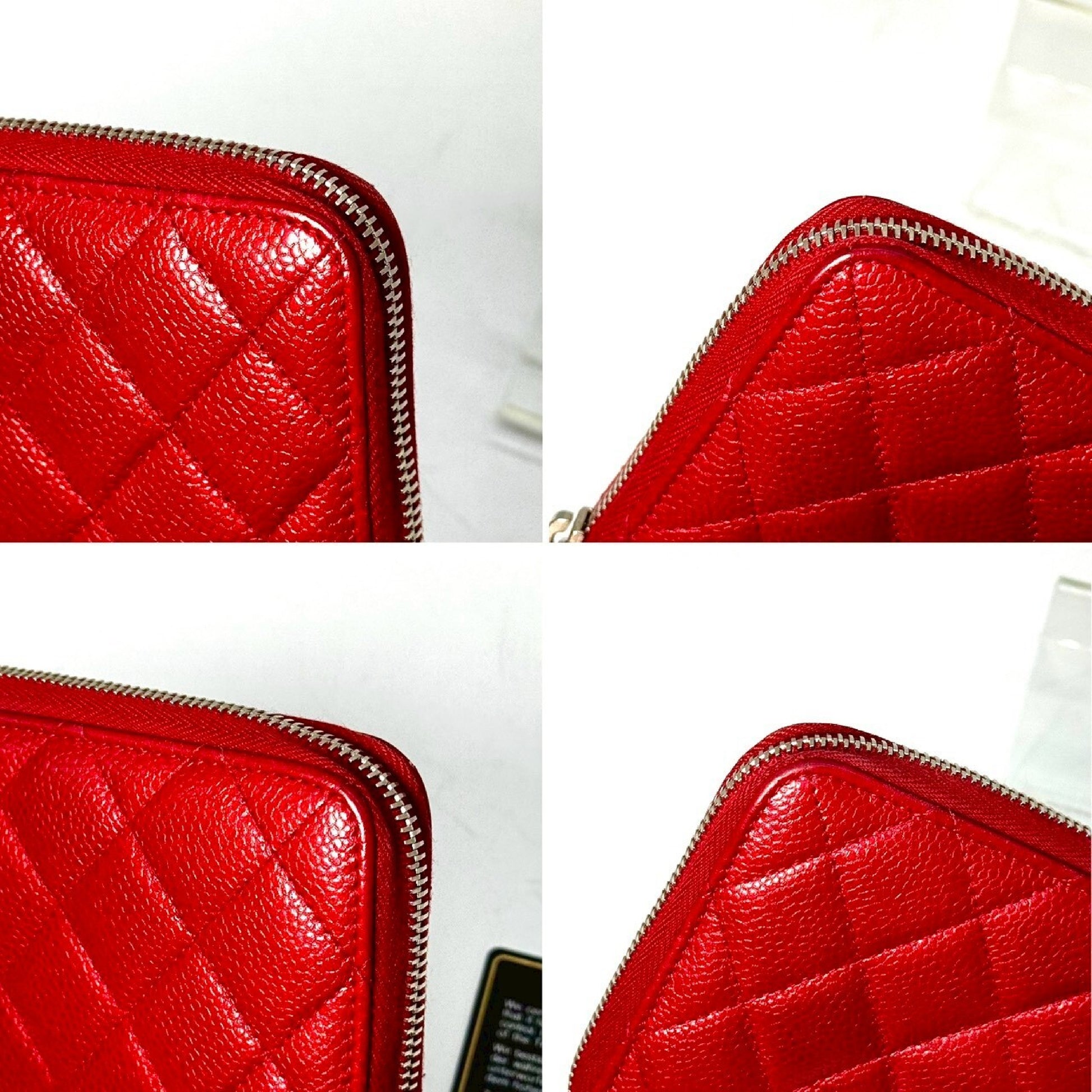 CHANEL Matelasse Caviar Leather Coco Mark Round Zip Long Wallet Red 21583910 with Guarantee Card