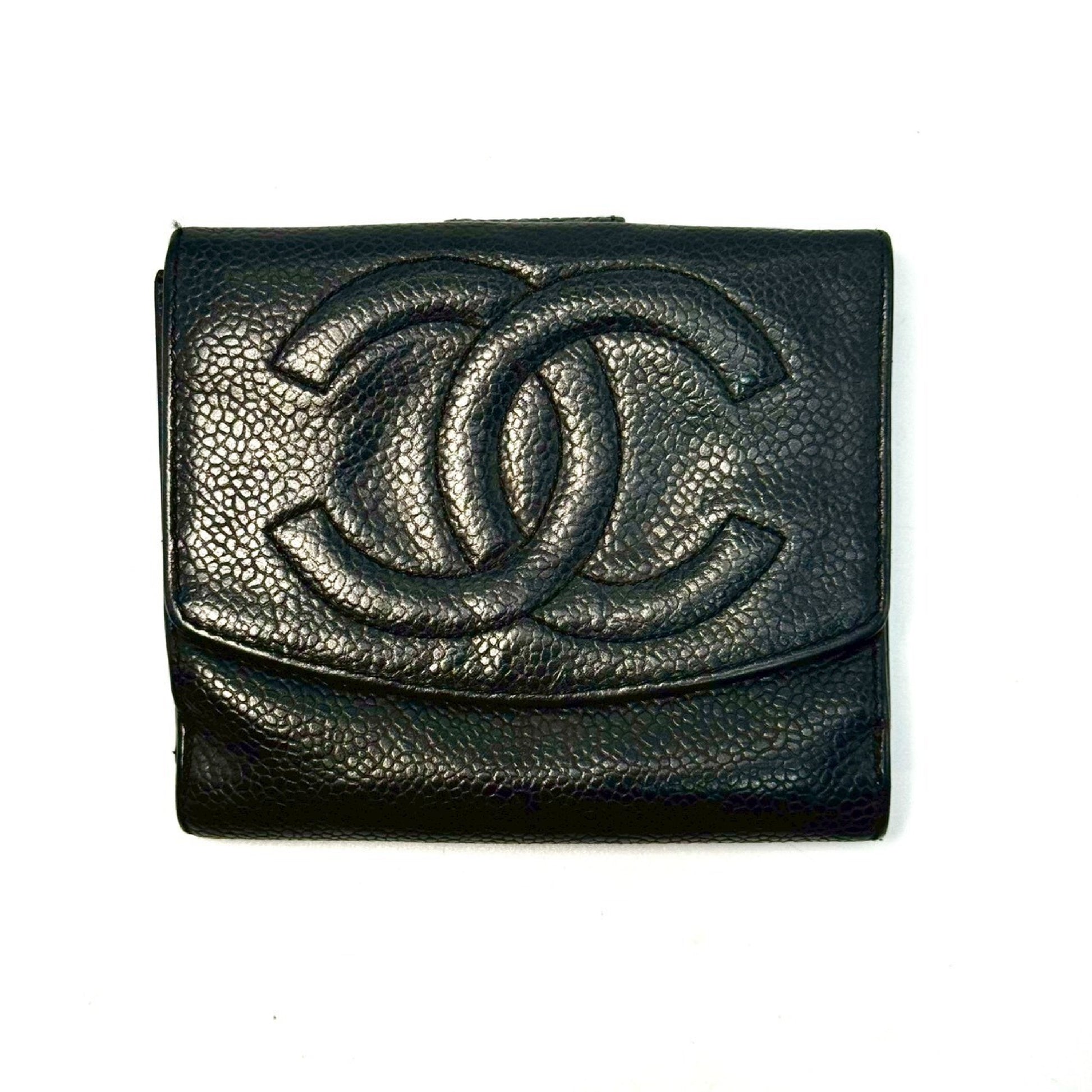CHANEL Coco Mark Caviar Skin Compact Wallet Black 4554397 Wallet