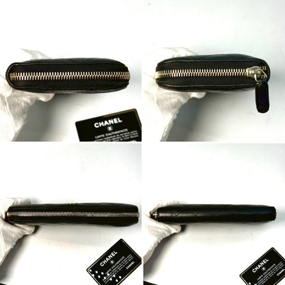 CHANEL Matelasse Caviar Leather Coco Mark Round Zip Long Wallet Black 19550138 with Guarantee Card