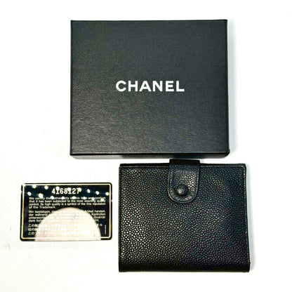 CHANEL Coco Mark Caviar Skin Compact Wallet, Black, with Guarantee Card, 4168127, No Serial Number Seal