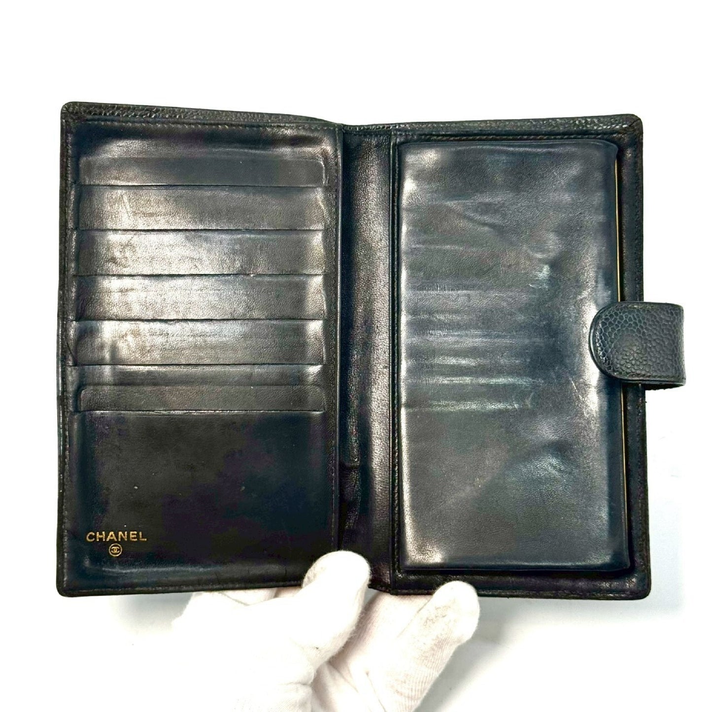 CHANEL Coco Mark Caviar Leather Bi-fold Long Wallet Black 4018957 Wallet