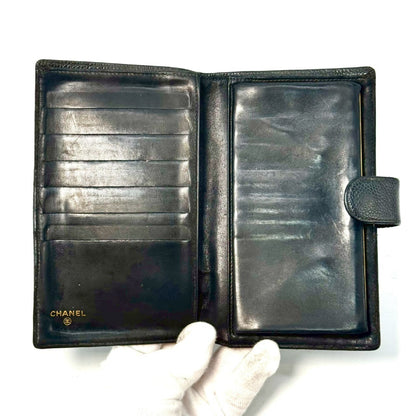 CHANEL Coco Mark Caviar Leather Bi-fold Long Wallet Black 4018957 Wallet