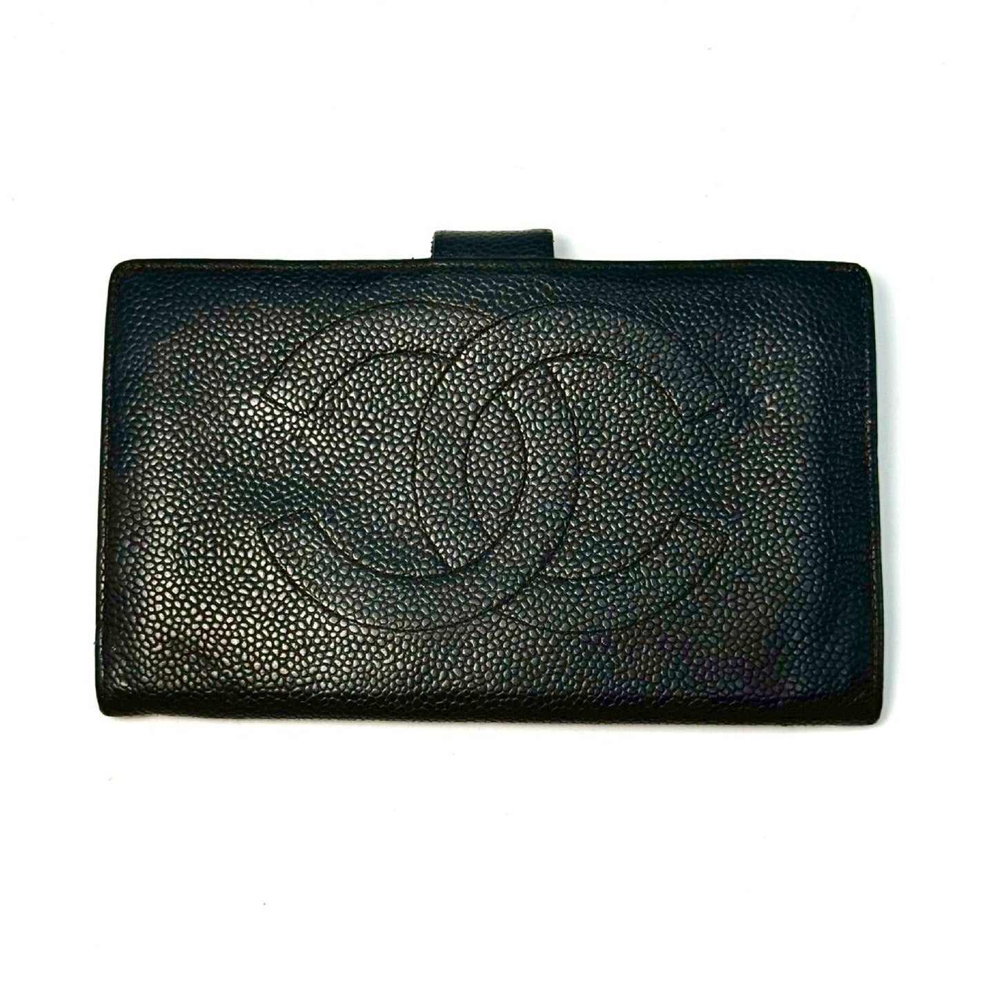 CHANEL Coco Mark Caviar Leather Bi-fold Long Wallet Black 4018957 Wallet