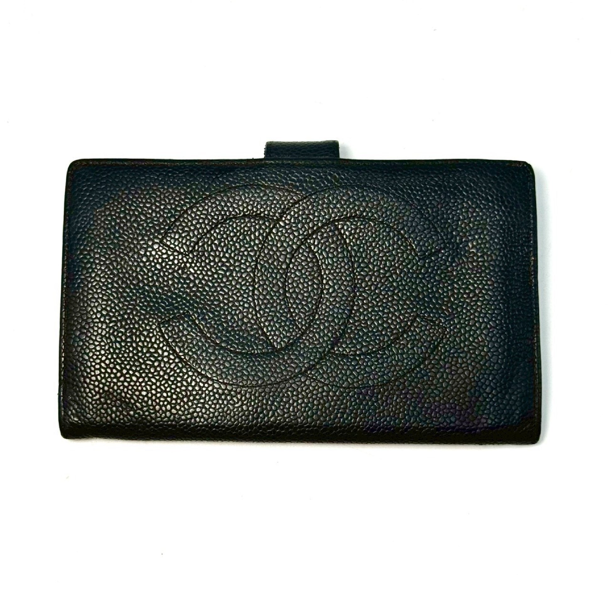 CHANEL Coco Mark Caviar Leather Bi-fold Long Wallet Black 4018957 Wallet