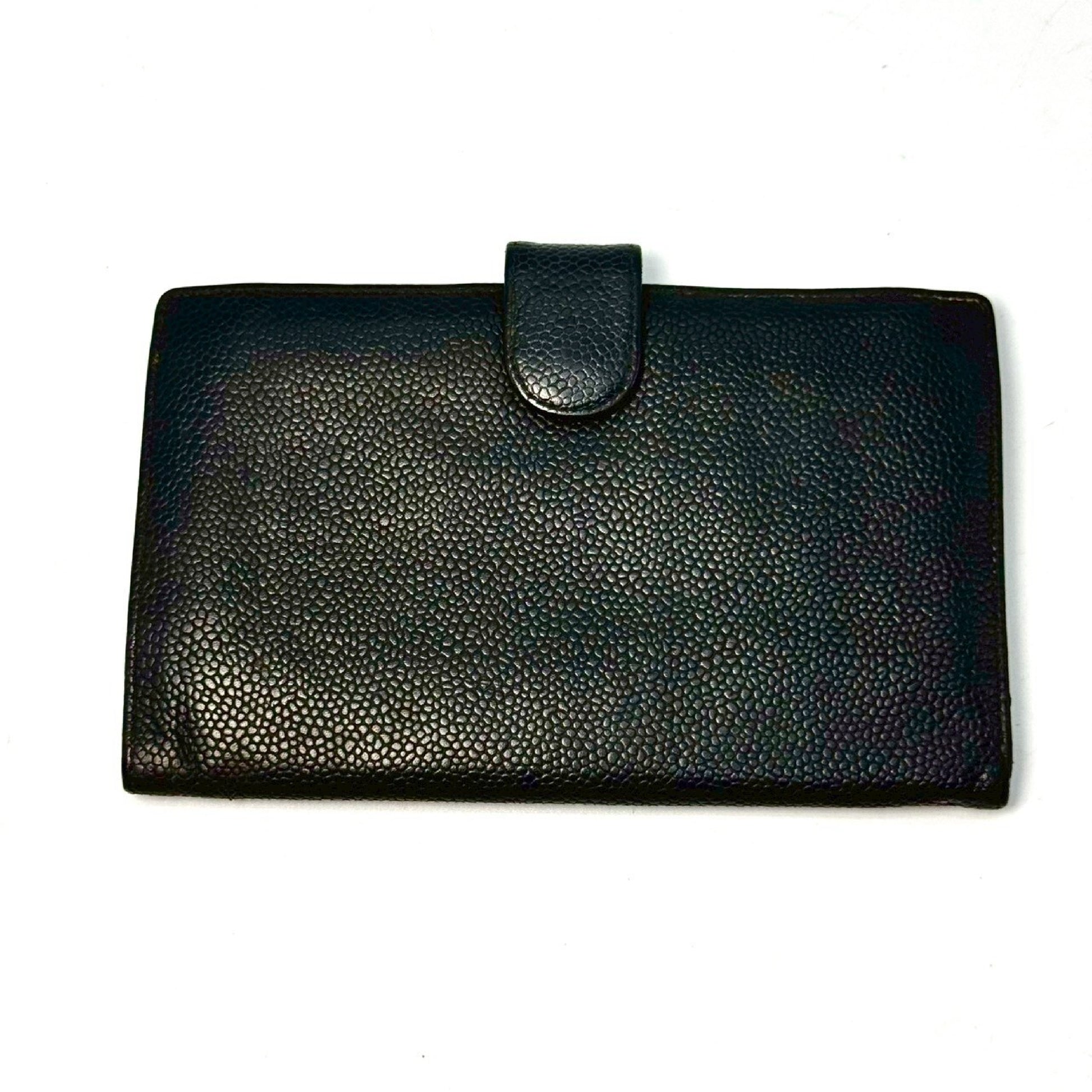 CHANEL Coco Mark Caviar Leather Bi-fold Long Wallet Black 4018957 Wallet
