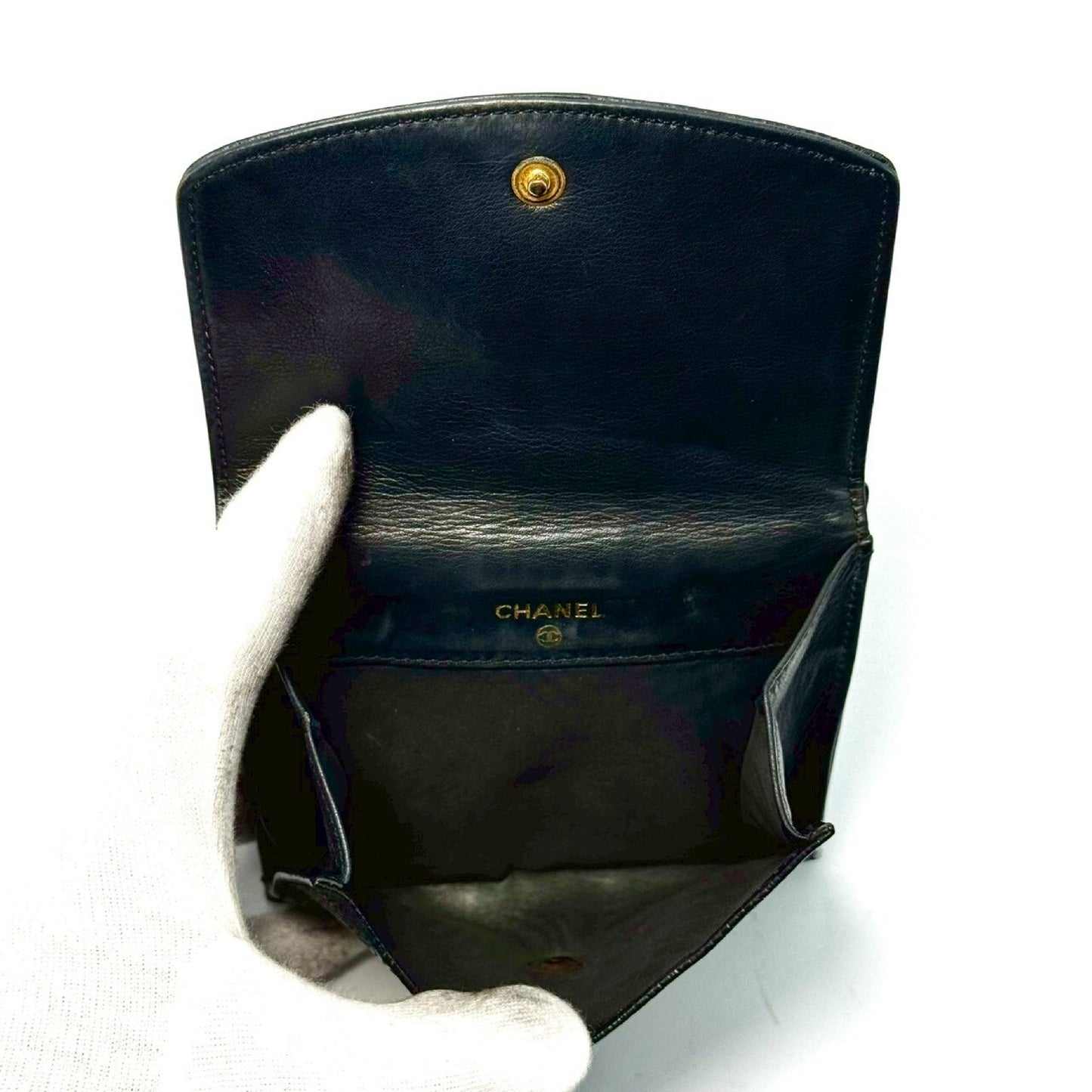 CHANEL Coco Mark Caviar Skin Compact Wallet, Black, No Serial Seal