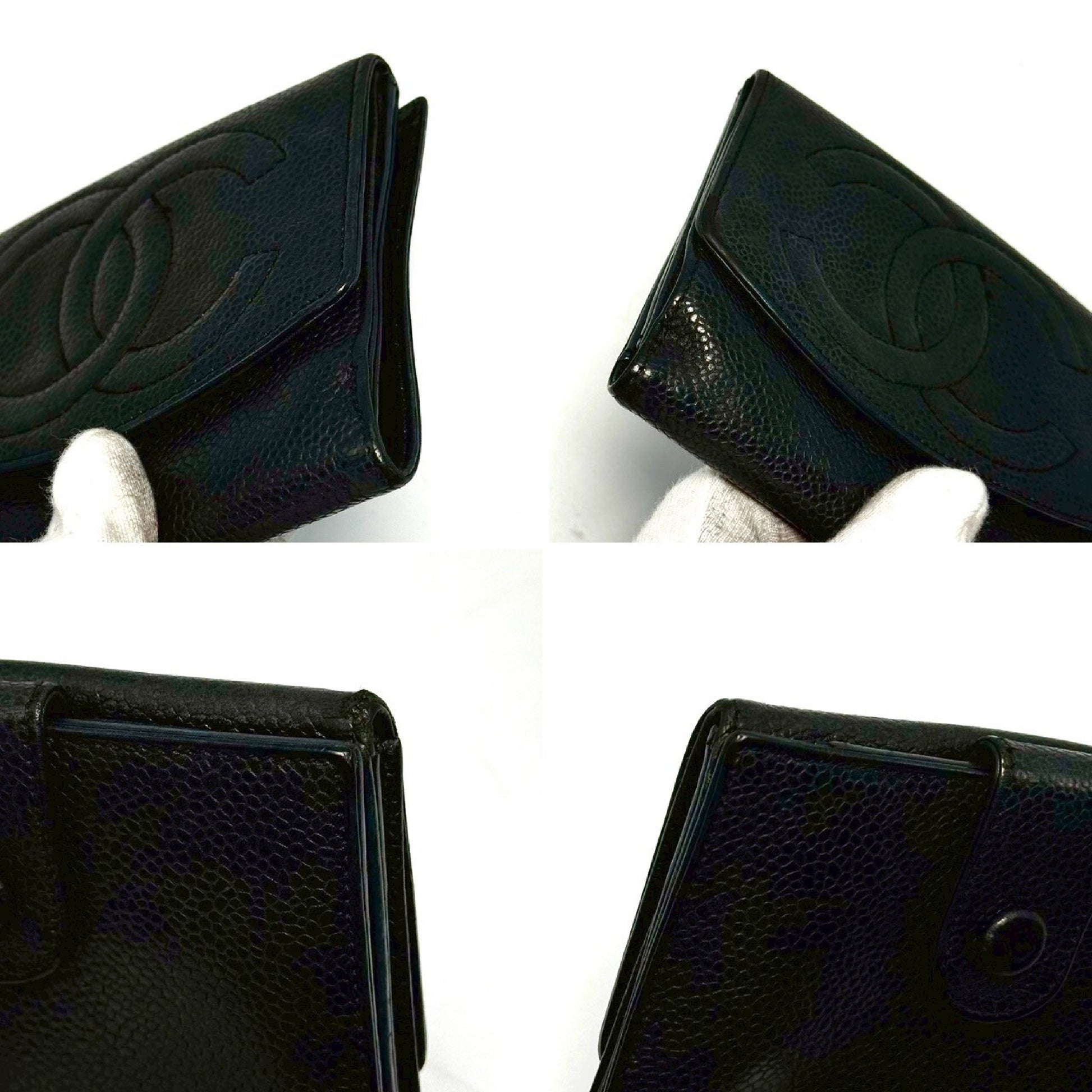 CHANEL Coco Mark Caviar Skin Compact Wallet, Black, No Serial Seal