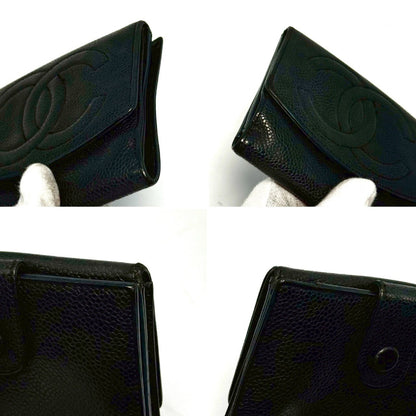 CHANEL Coco Mark Caviar Skin Compact Wallet, Black, No Serial Seal