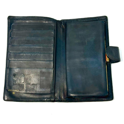 CHANEL Coco Mark Caviar Leather Bi-fold Long Wallet, Black, No Serial Number Seal