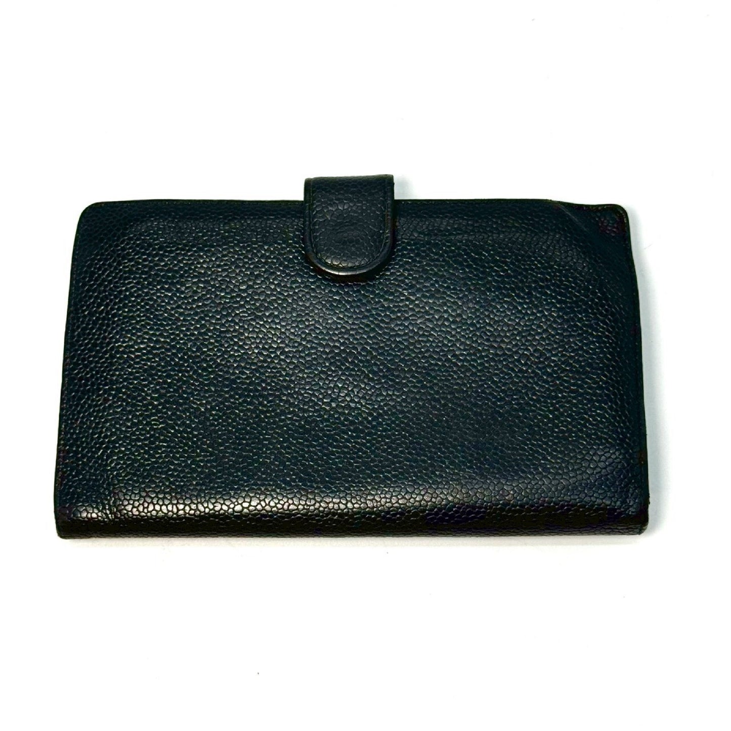 CHANEL Coco Mark Caviar Leather Bi-fold Long Wallet, Black, No Serial Number Seal