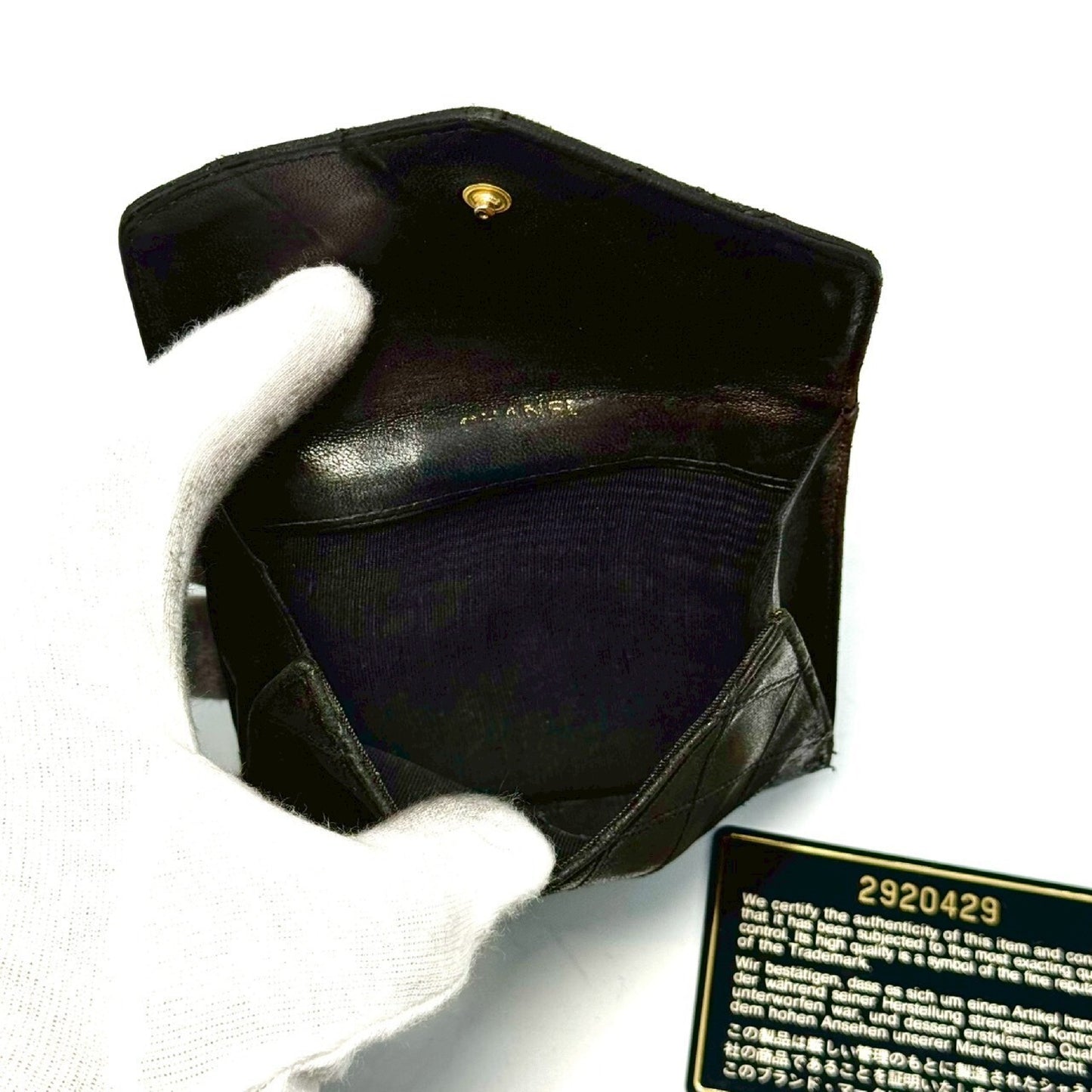 CHANEL Bicolor Coco Mark Lambskin Compact Wallet, Black, 2920429, with Guarantee Card