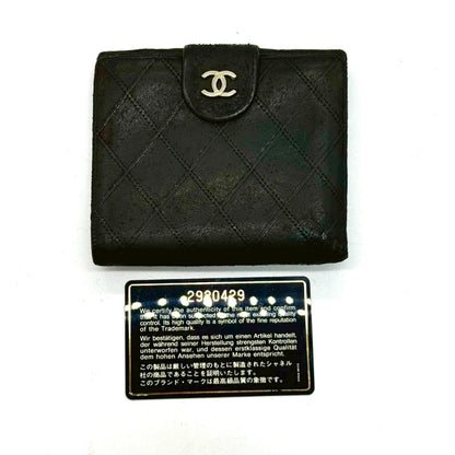 CHANEL Bicolor Coco Mark Lambskin Compact Wallet, Black, 2920429, with Guarantee Card