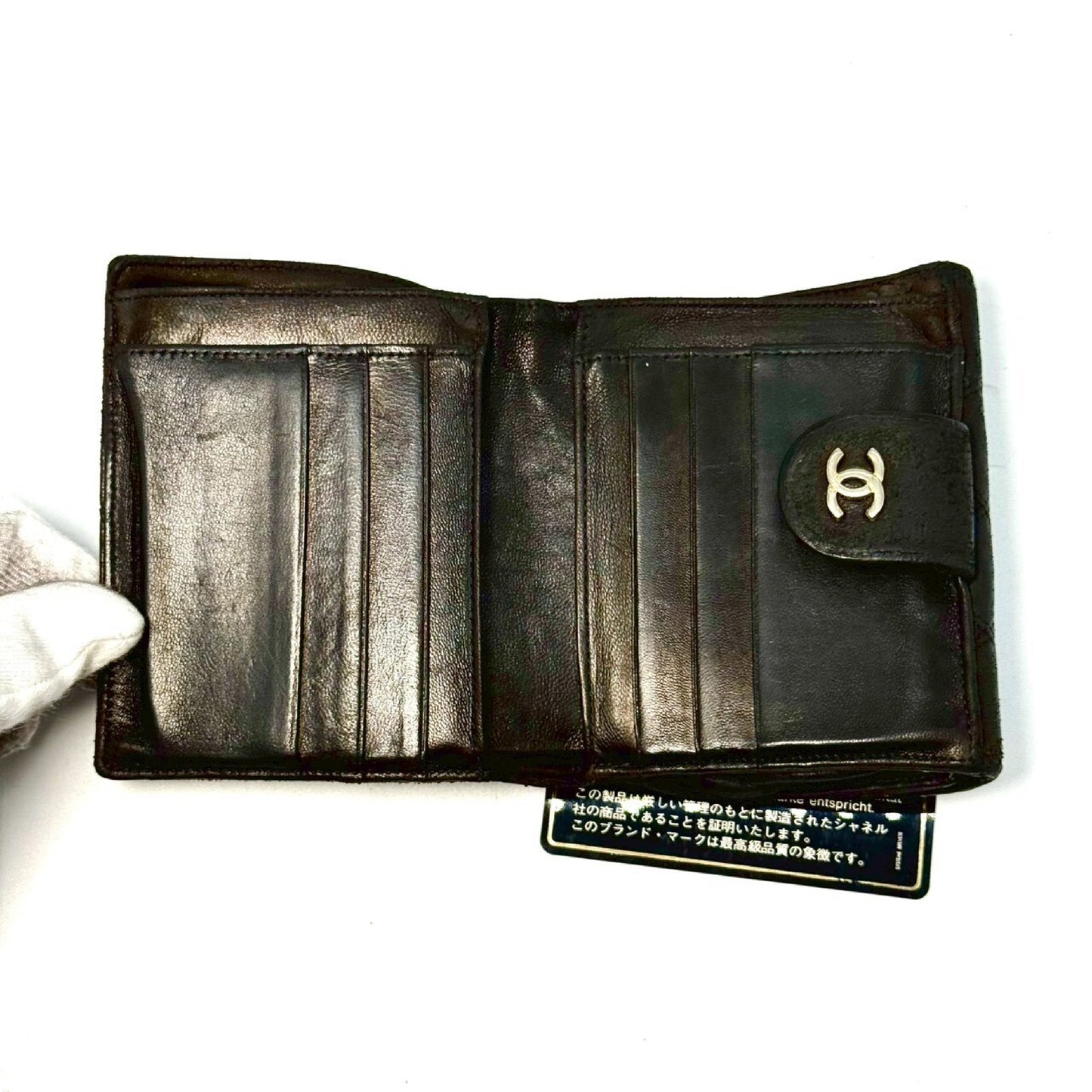 CHANEL Bicolor Coco Mark Lambskin Compact Wallet, Black, 2920429, with Guarantee Card