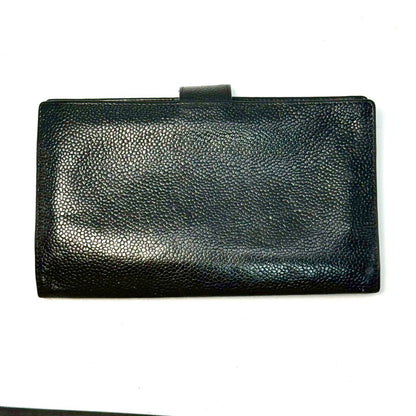 CHANEL Coco Mark Caviar Leather Bi-fold Long Wallet Black 7441826 Wallet