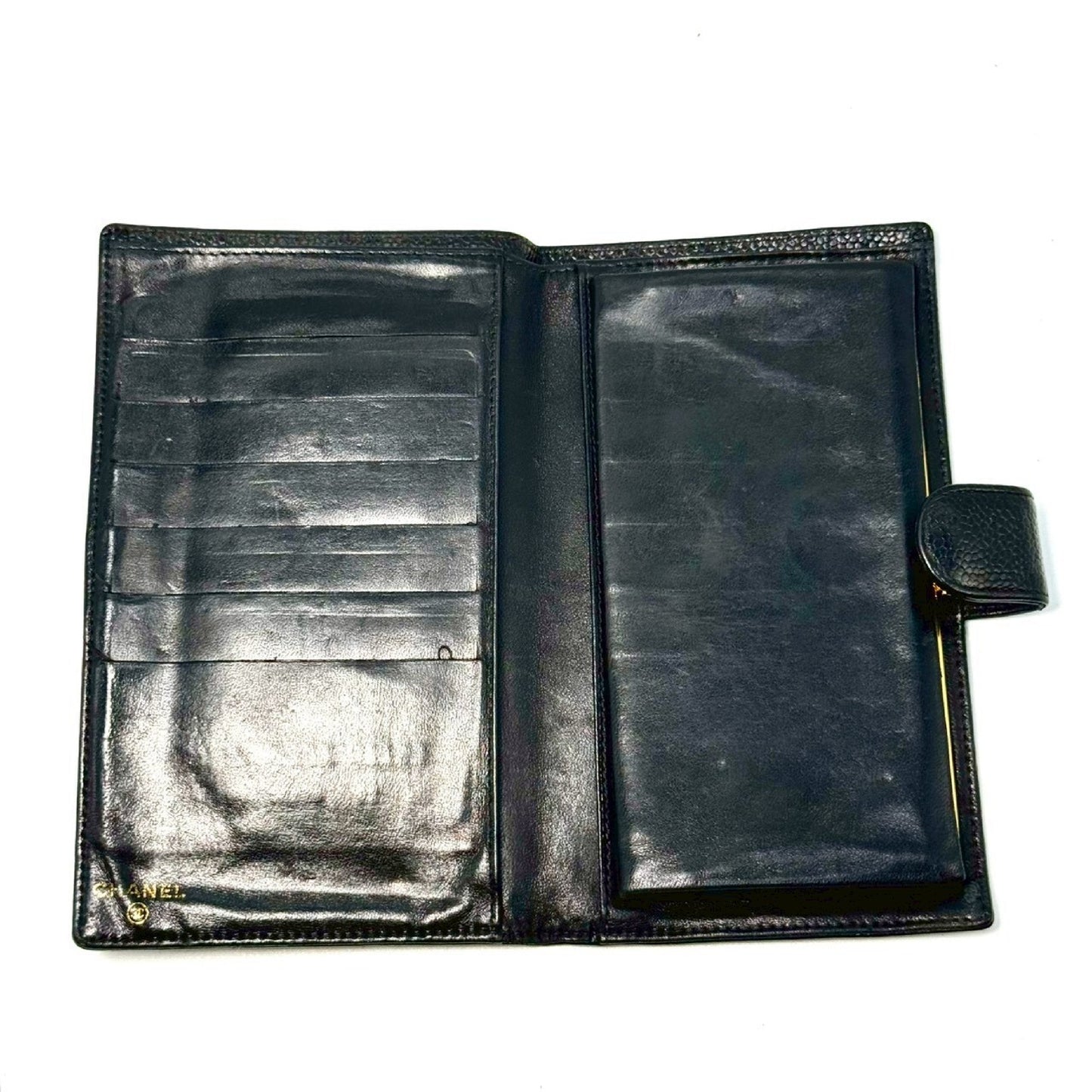 CHANEL Coco Mark Caviar Leather Bi-fold Long Wallet Black 7441826 Wallet