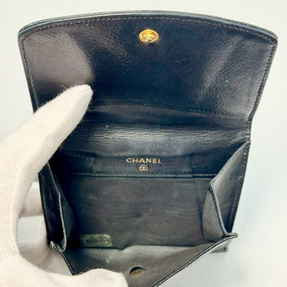CHANEL Caviar Skin Coco Mark Bi-fold Compact Wallet with Unclear Serial Seal