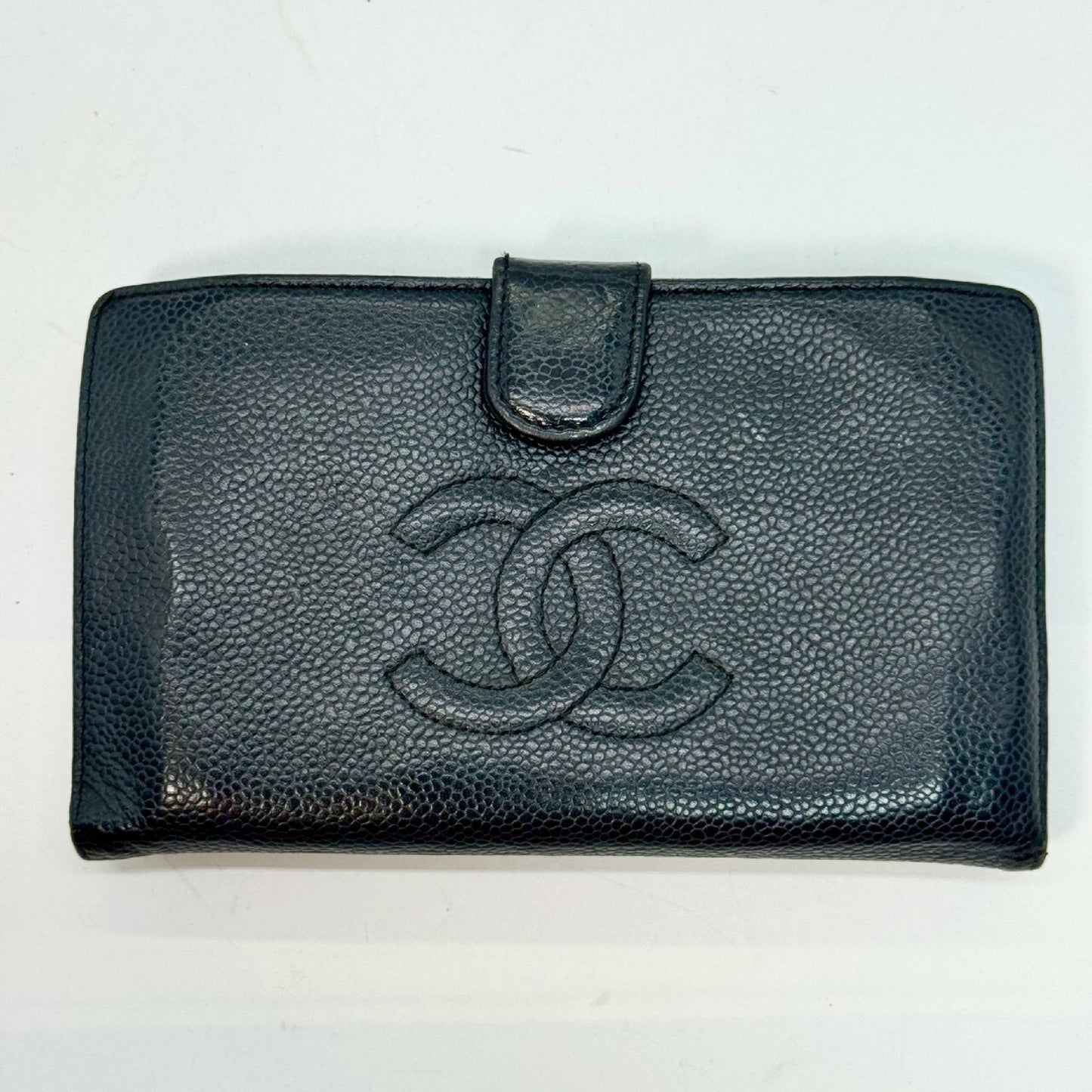 CHANEL Caviar Skin Coco Mark Clasp Bifold Long Wallet Black 11235984 Wallet