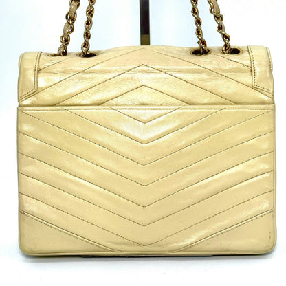 CHANEL V-Stitch Coco Mark Single Flap Chain Shoulder Bag Beige No Serial Seal Shoulder Bag