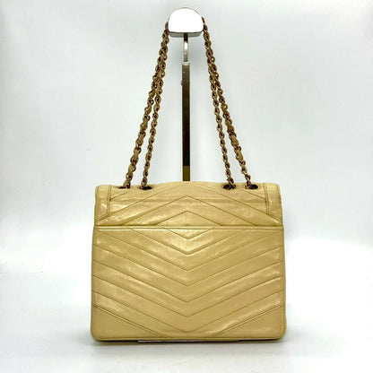 CHANEL V-Stitch Coco Mark Single Flap Chain Shoulder Bag Beige No Serial Seal Shoulder Bag