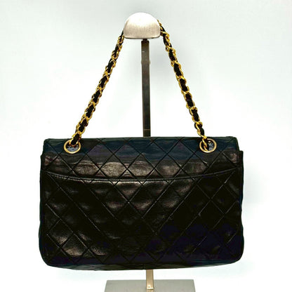 CHANEL Matelasse Lambskin Chain Shoulder Bag with Turnlock and Single Flap, Black, 1485545