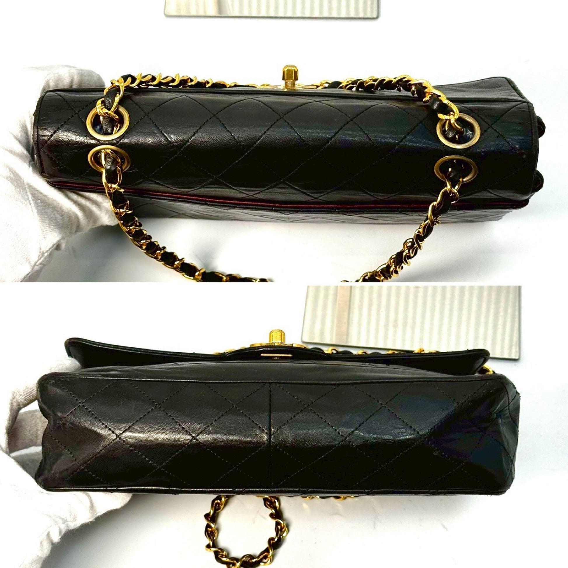 CHANEL Matelasse Lambskin Chain Shoulder Bag with Turnlock and Single Flap, Black, 1485545
