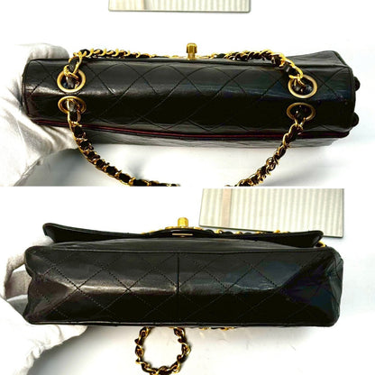 CHANEL Matelasse Lambskin Chain Shoulder Bag with Turnlock and Single Flap, Black, 1485545