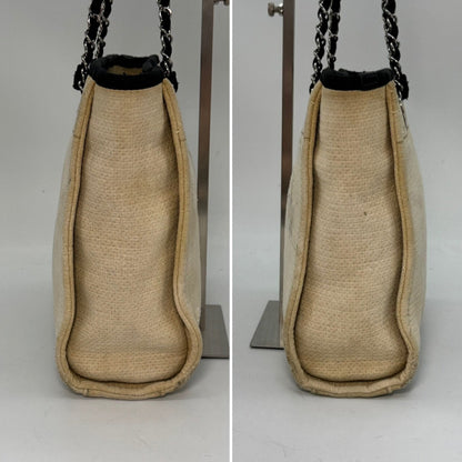 CHANEL Deauville Chain Tote Bag White Shoulder Bag No Serial Seal