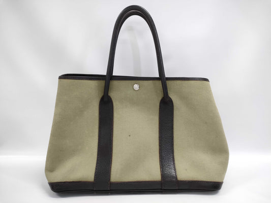 HERMES Garden Party PM Toile Offier Khaki Handbag
