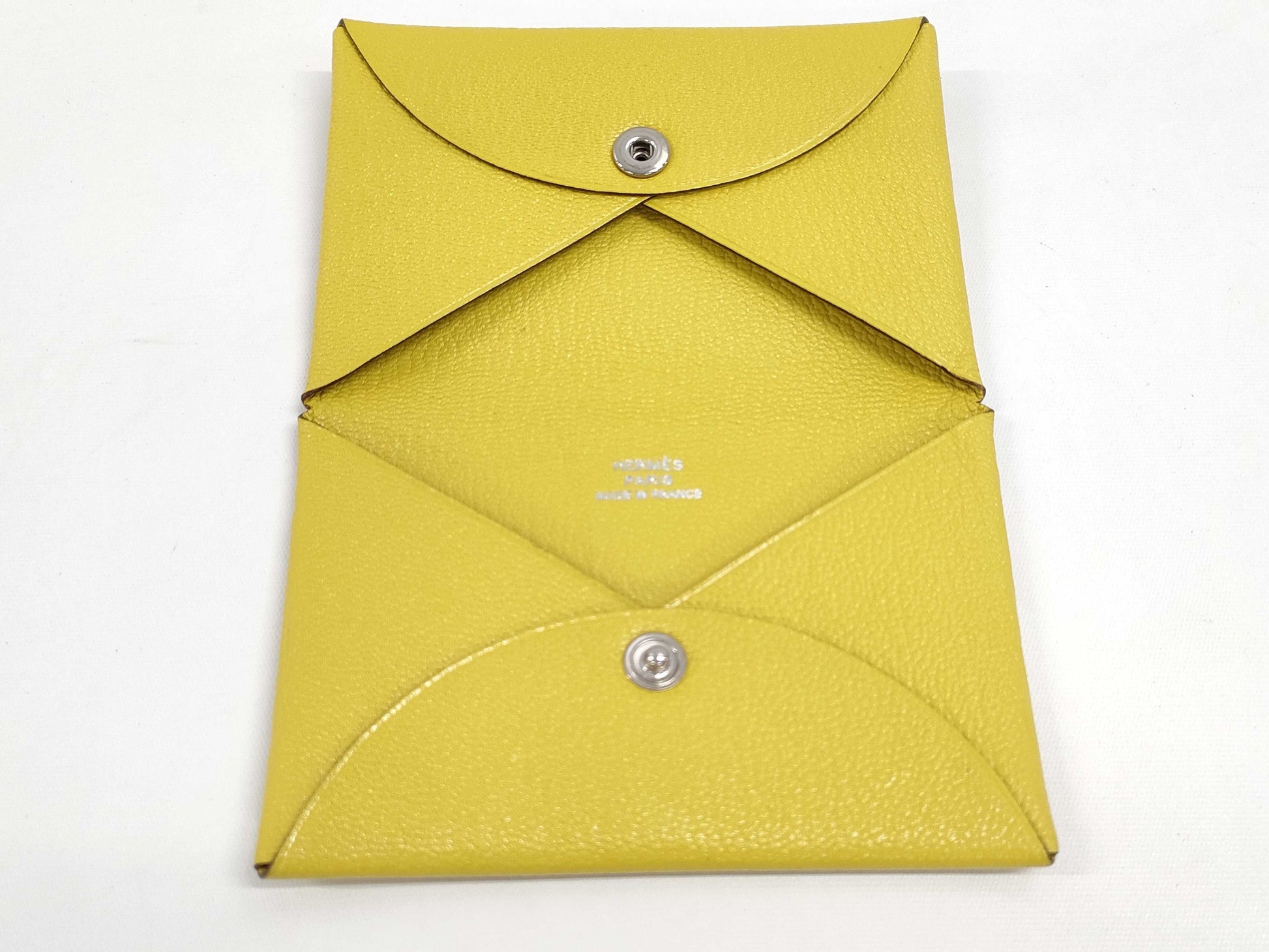 HERMES Calvi Card Case, Yellow, with Box and Cards, Card Case, Pass Case, Business Card Case