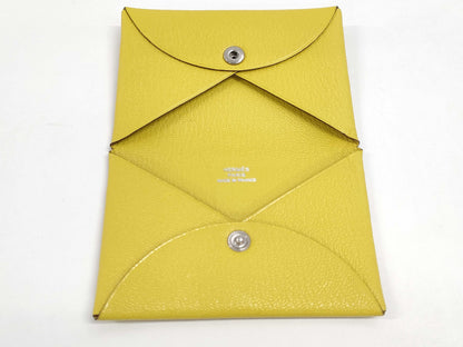 HERMES Calvi Card Case, Yellow, with Box and Cards, Card Case, Pass Case, Business Card Case