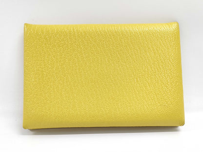 HERMES Calvi Card Case, Yellow, with Box and Cards, Card Case, Pass Case, Business Card Case