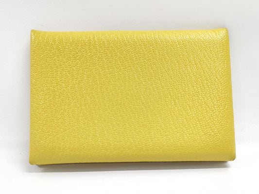 HERMES Calvi Card Case, Yellow, with Box and Cards, Card Case, Pass Case, Business Card Case