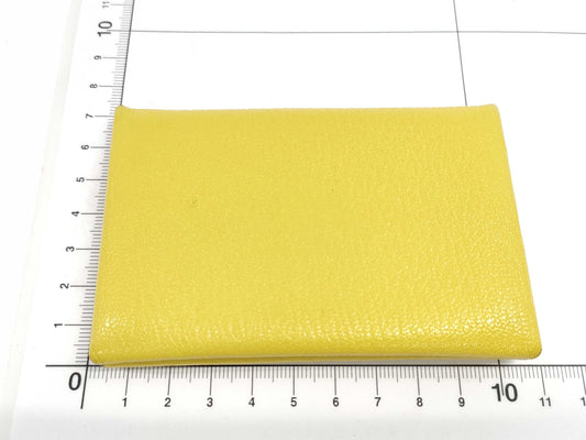 HERMES Calvi Card Case, Yellow, with Box and Cards, Card Case, Pass Case, Business Card Case