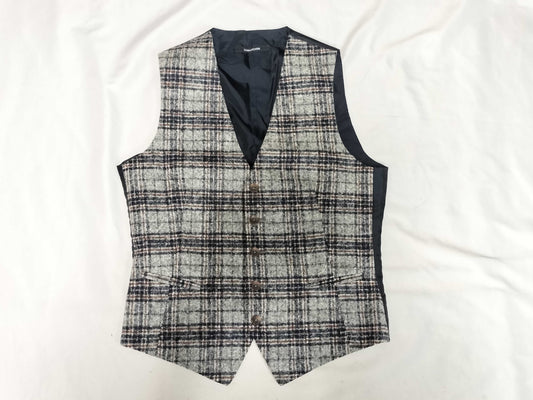 Alpaca Men's TAGLIATORE Vest Gilet Check Pattern Navy Vest