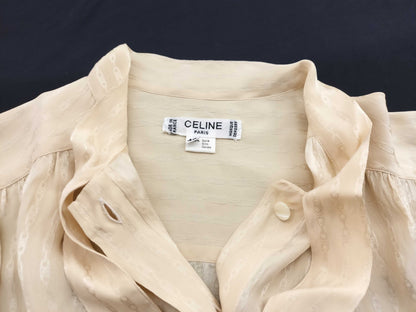 CELINE Silk Chain Print Bow Tie Blouse Shirt