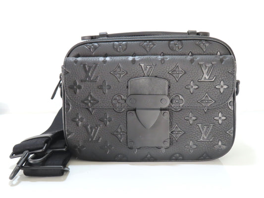 LOUIS VUITTON LV Monogram Taurillon S-Lock Messenger Shoulder Bag M58489 RFID Enabled Black Shoulder Bag